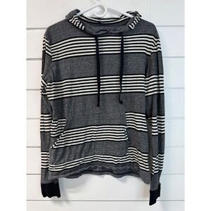 Blue Gear Mens Striped Hooded T-Shirt Grey Black White Cotton Pullover Medium